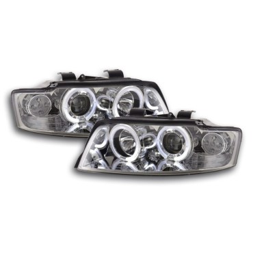 Φανάρια εμπρός angel eyes για Audi A4 (2001-2004) - chrome , με λάμπες (Η1) - σετ 2τμχ.