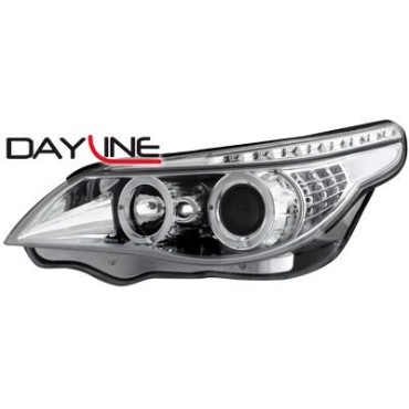 Φανάρια εμπρός angel eyes led για BMW E60 (2003-2007) - chrome , με λάμπες (Η1) - σετ 2τμχ.