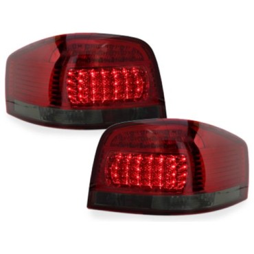 Πίσω φανάρια led για Audi A3 (2003-2008) - κόκκινα / φιμέ χρωμίου - σετ 2τμχ.