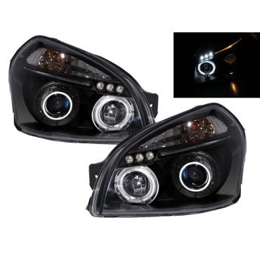 Φανάρια εμπρός angel eyes για Hyundai Tucson (2004+) - μαύρα , με λάμπες (Η1) - σετ 2τμχ.