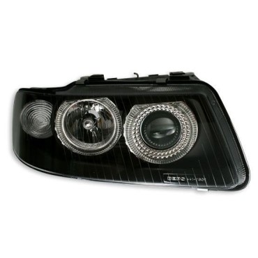 Φανάρια εμπρός angel eyes για Audi A3 (2000-2003) - μαύρα , χωρίς λάμπες (Η7) - σετ 2τμχ.