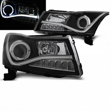 Μπροστινά Φανάρια Set Για Chevrolet Cruze 09-12 Tube DRL & Angel Eyes & Led Φλας Μαύρα H7/H1 Manual Sonar