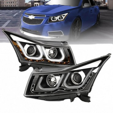 Μπροστινά Φανάρια Set Για Chevrolet Cruze 09-12 Tube DRL & U Angel Eyes & Led Φλας Μαύρα H7/H1 Manual Eagle Eyes