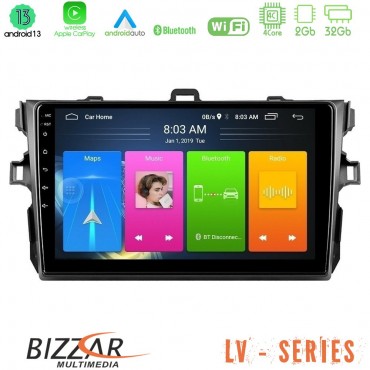 Bizzar LV Series Toyota Corolla 2007-2012 4Core Android 13 2+32GB Navigation Multimedia Tablet 9"