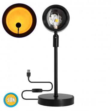 GloboStar® 00814 Επιτραπέζιο Φωτιστικό Πορτατίφ LED 12W -lm 180° DC 5V IP20 Κίτρινο - Πορτοκαλί SUN EFFECT Μαύρο Μέταλλο με Διάφανο Πλαστικό - Μ10 x Π10 x Υ26.5cm - 2 Xρόνια Εγγύηση
