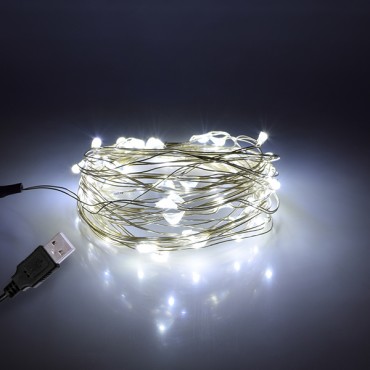 79731 Διακοσμητική Γιρλάντα 5 Μέτρων 50 LED USB 5 Volt 3 Watt με Ασημένιο Συρμάτινο Καλώδιο Ψυχρό Λευκό 6000K