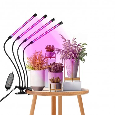 GloboStar® 85957 Grow Light Full Spectrum LED Φωτιστικό Ανάπτυξης Φυτών Γλάστρας με 4 Κινούμενες Κεφαλές & Βάση Μανταλάκι Clip SMD 2835 20W 160° AC230V IP20 με Dimmer & Timer Εσωτερικού Χώρου για Κάλυψη Επιφάνειας 1m x 1m Πλήρους Φά