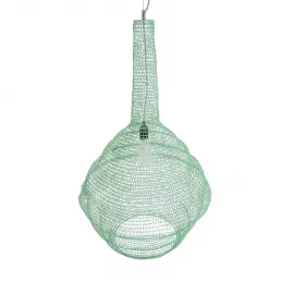 GloboStar® KENTUCKY 01885 Vintage Κρεμαστό Φωτιστικό Πλέγμα Μονόφωτο 1 x E27 IP20 Τιρκουάζ Μέταλλο - Μ60 x Π60 x Υ90cm